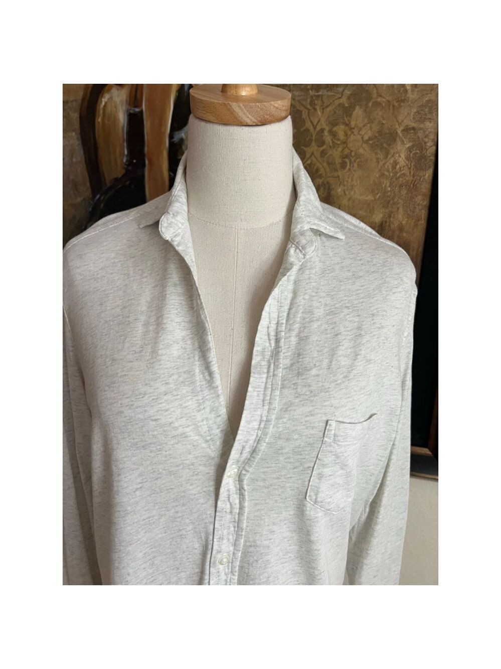 NWOT Frank & Eileen Casual Button Down Eileen Cotton Jersey Shirt XS Light Gray